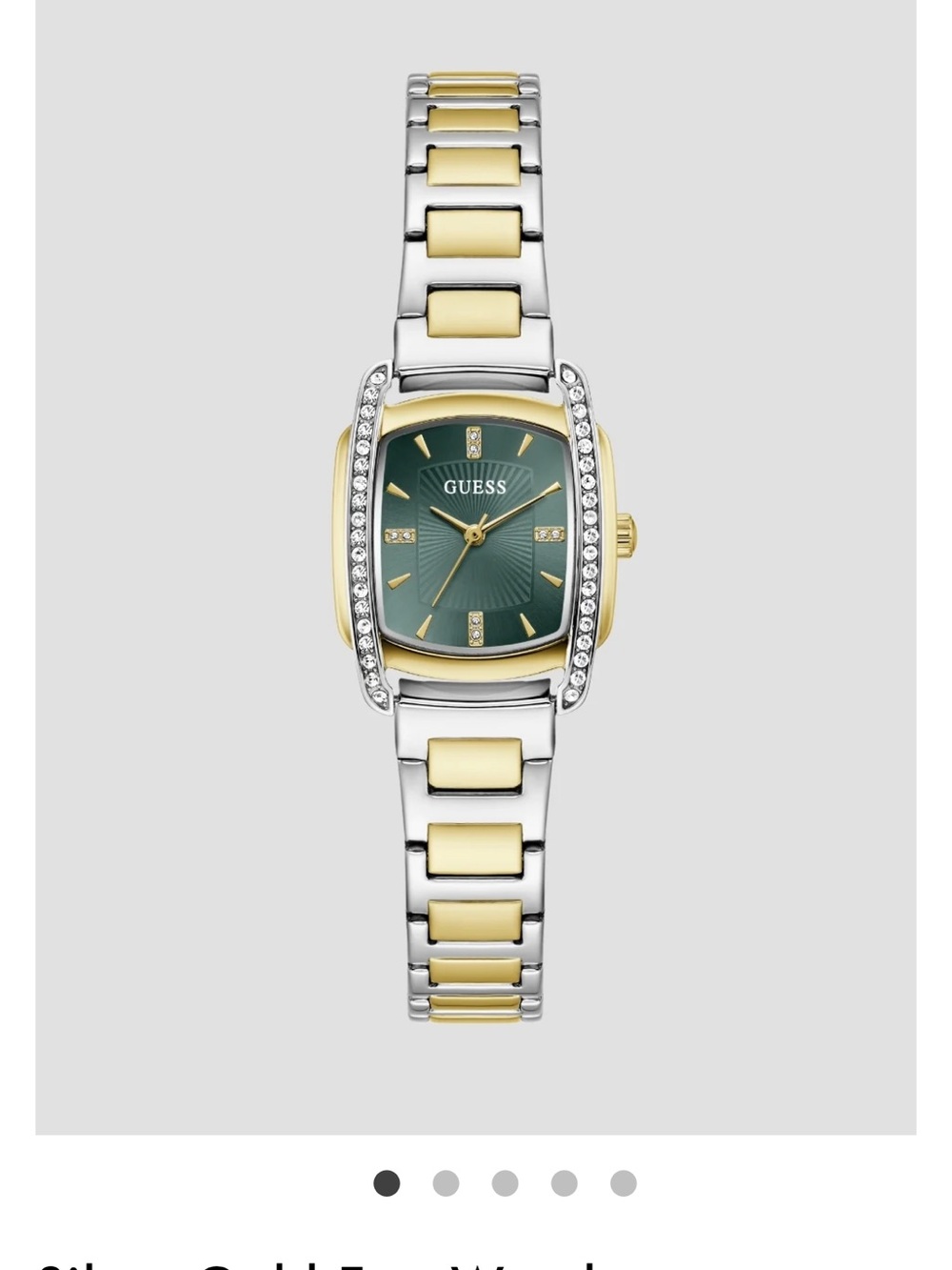 GUESS Two-Tone Silver & Gold Bracelet Green Dial Crystal Accent Watch